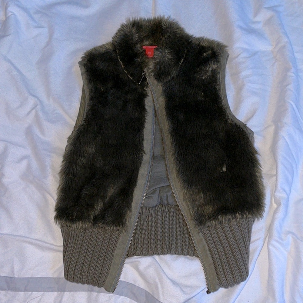 army green furry vest from Chelsea & Violet
